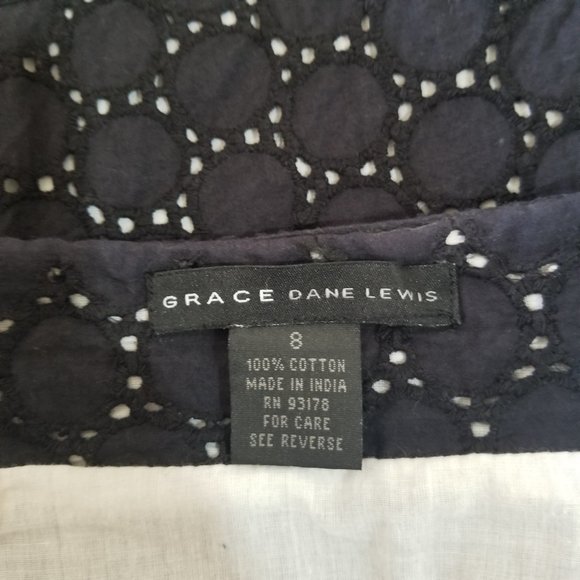 Grace Dane Lewis Cotton Eyelets Flare Skirt Lined Black Side Zip Womens Size 8 - Picture 6 of 6